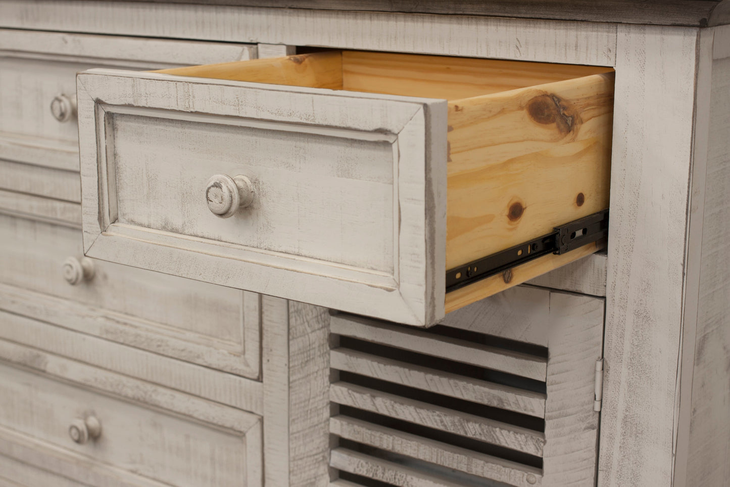 6 Drawer 2 Door Buffet - Antiqued Ivory & Weathered Gray