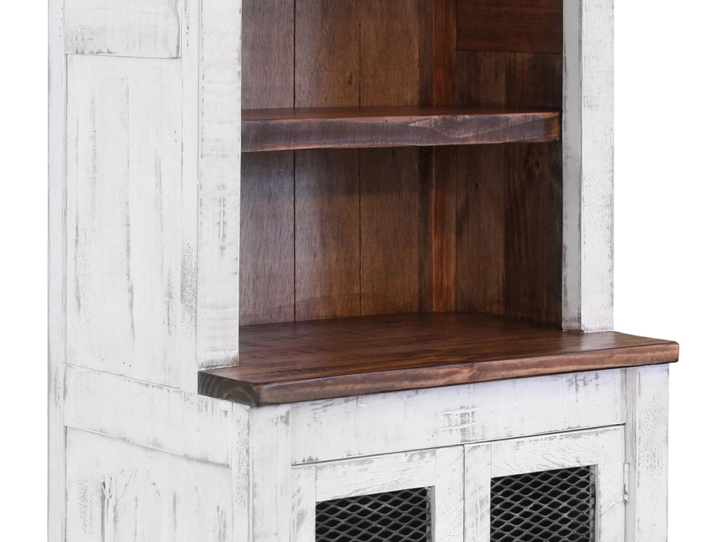 3 Shelves 2 Door Pier - Antiqued White & Brown