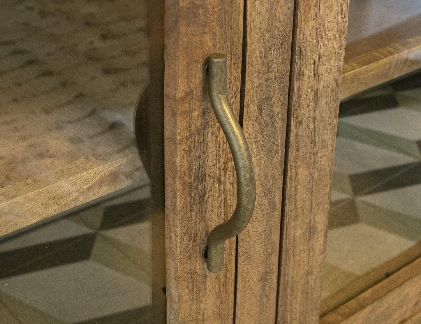 3 Glass Door Console - Golden Brown