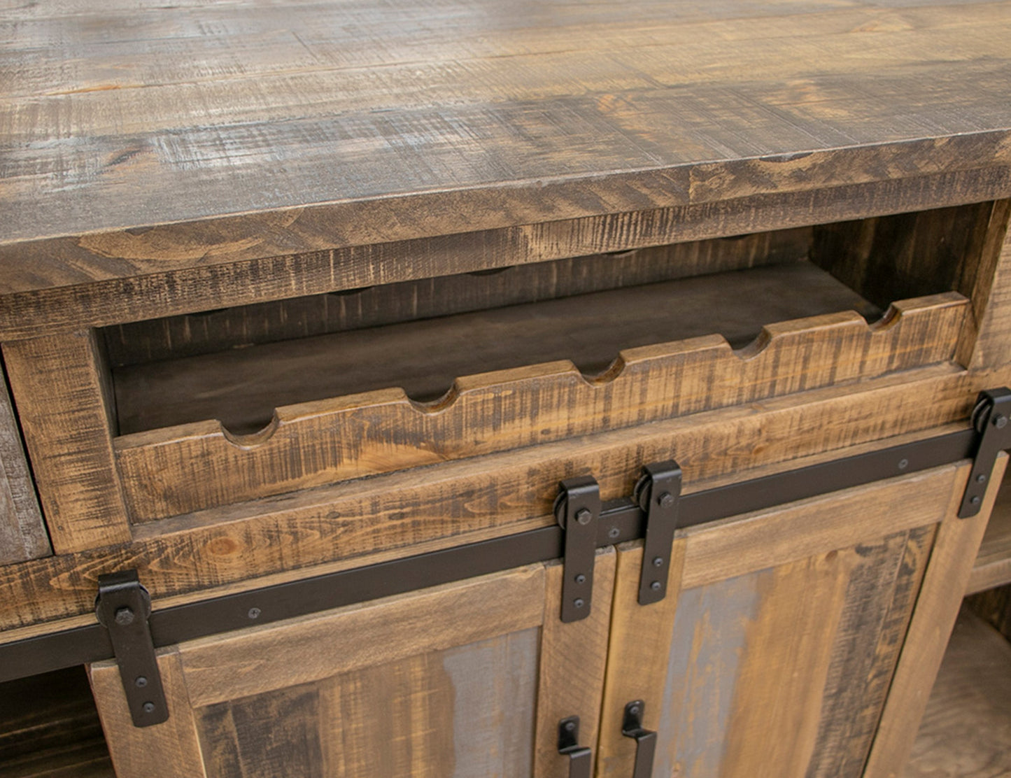 2 Drawer 2 Doors Bar - Two Tone Gray & Brown