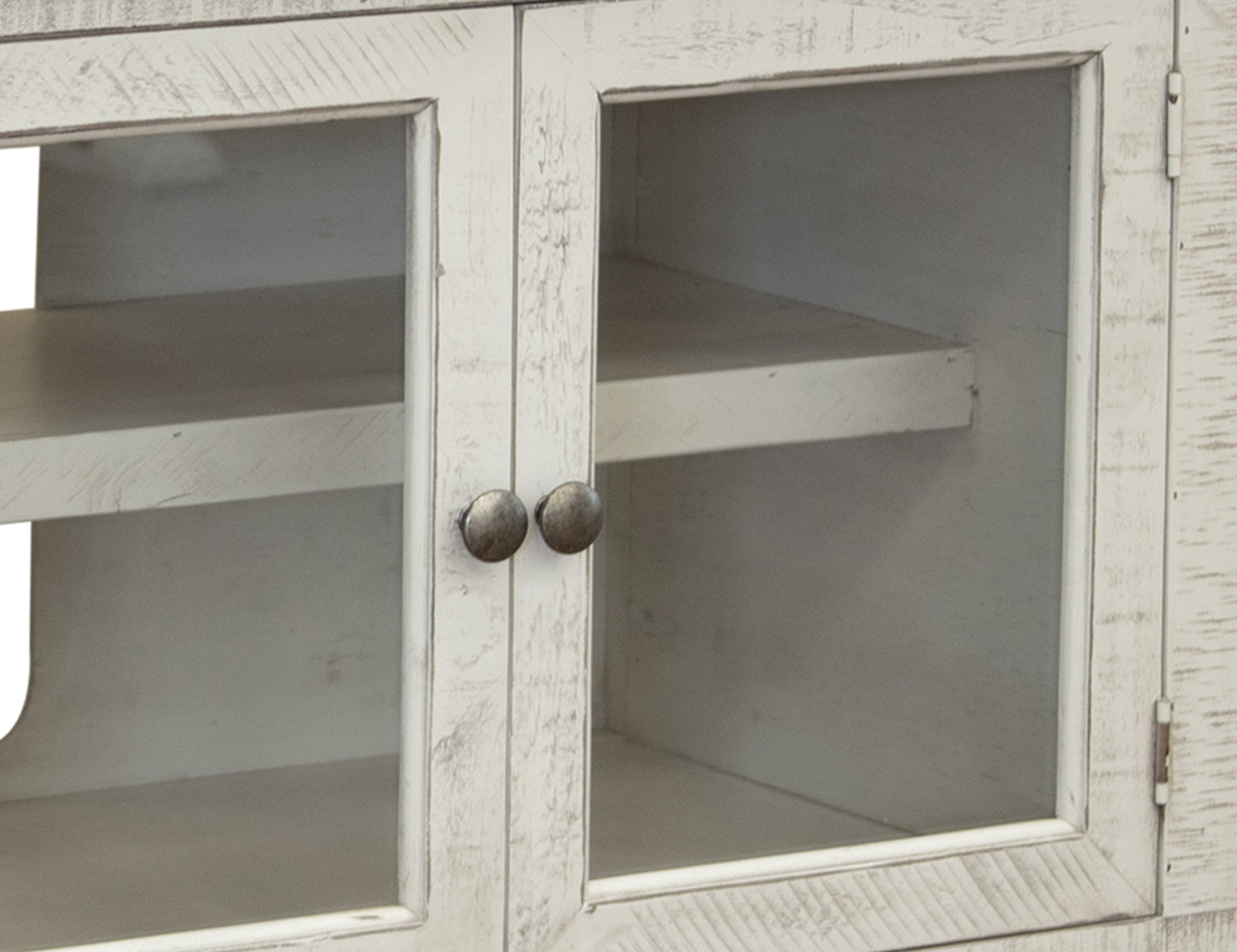 4 Door TV Stand for Wall Unit - Antiqued Ivory & Weathered Gray