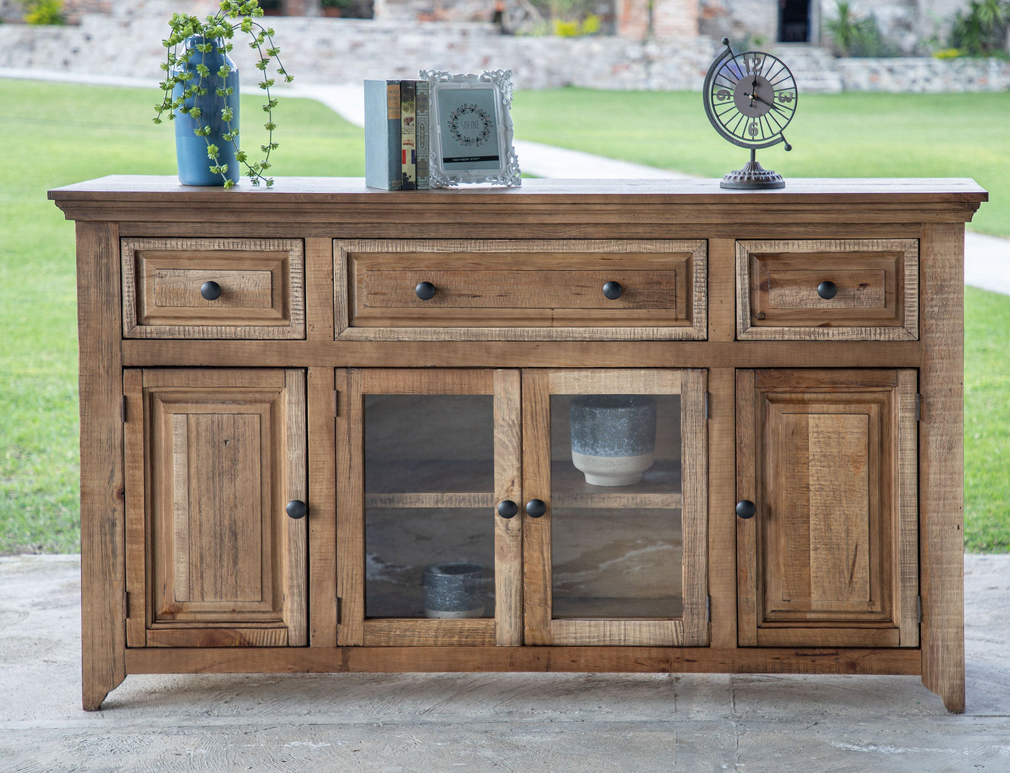 3 Drawer 4 Door Console - Two Tone Light Brown