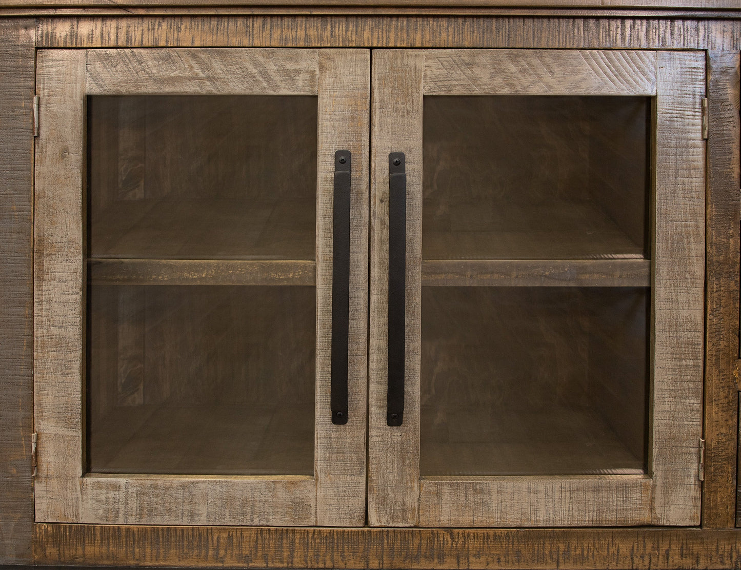 2 Door TV Stand for Wall Unit - Two Tone Gray & Brown