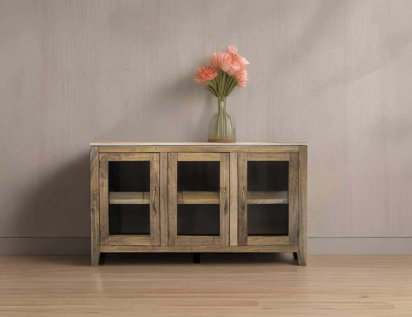 3 Glass Door Console - Golden Brown