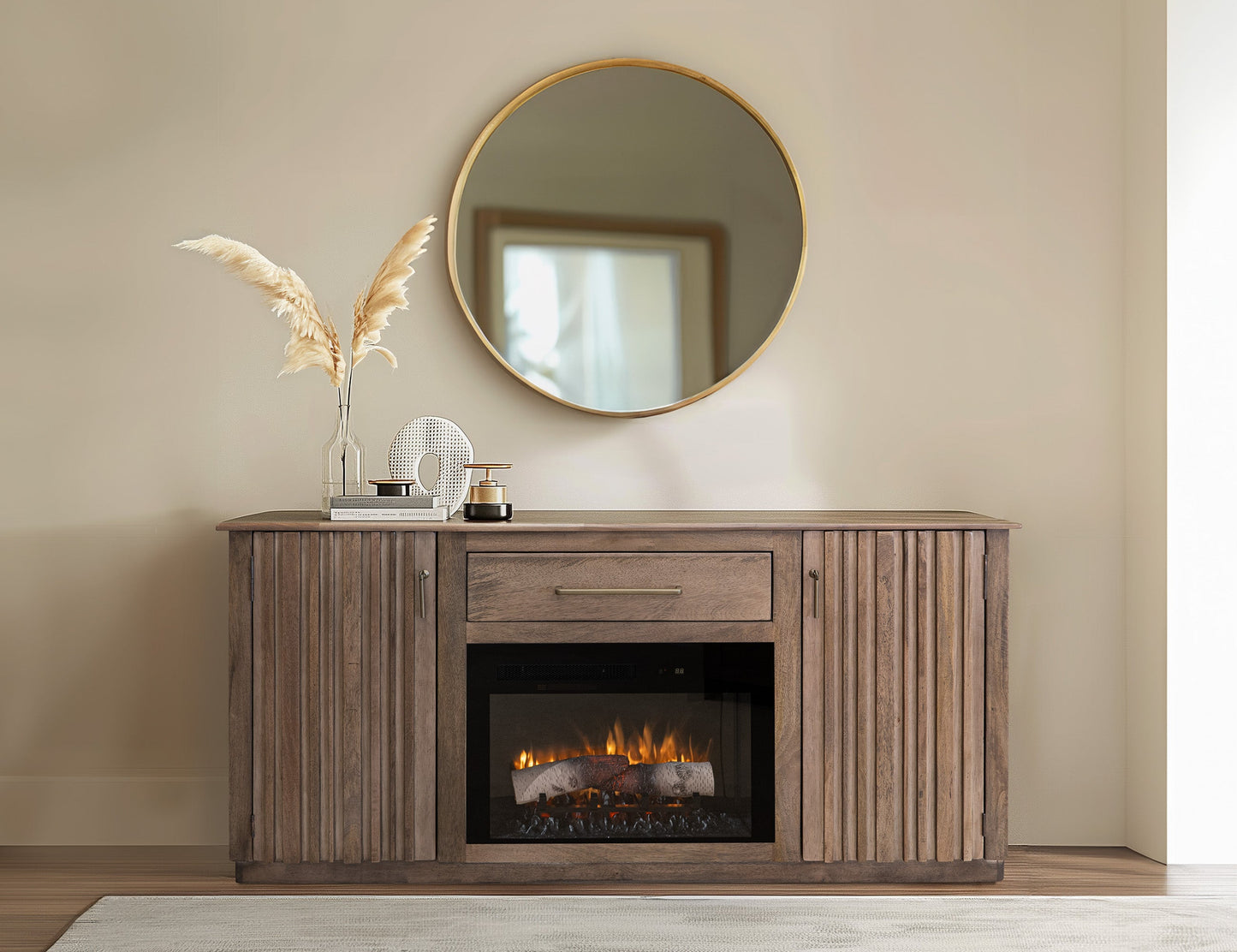 1 Drawer, 2 Doors Fireplace TV Stand 70" - Mezquite Brown