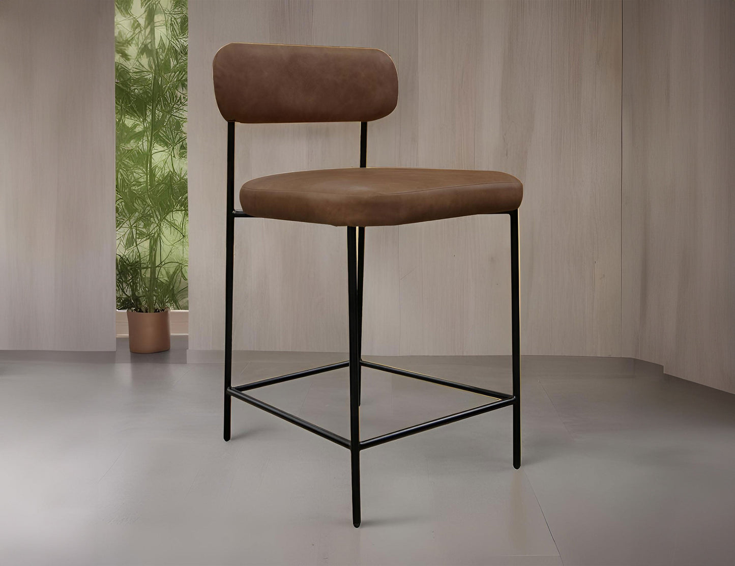 Wooden Frame & Metal Base, 30" Upholstered Barstool - Chocolate Brown