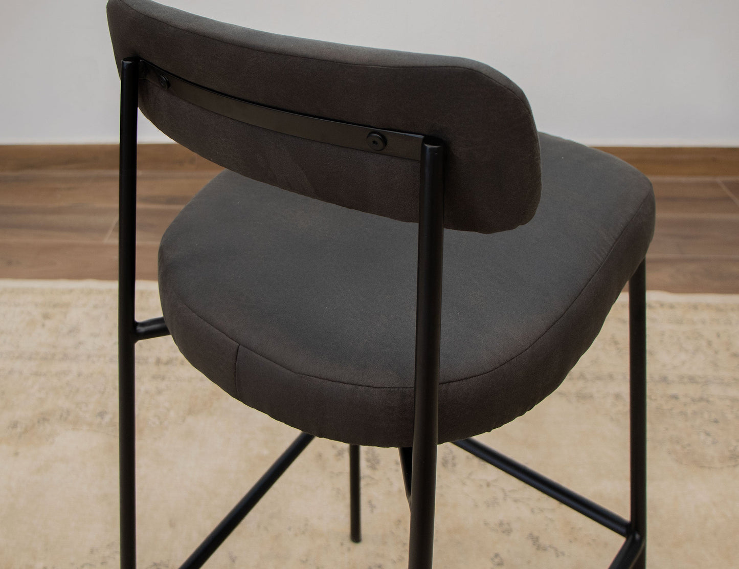 Wooden Frame & Metal Base, 30" Upholstered Barstool - Carbon Black
