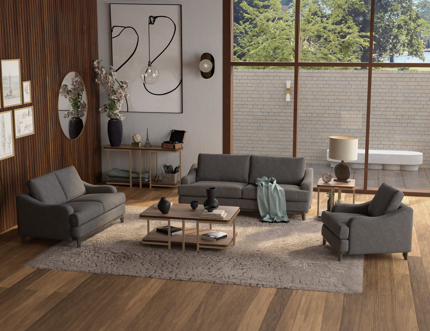 Wooden Frame & Base, Armchair - Iron Gray