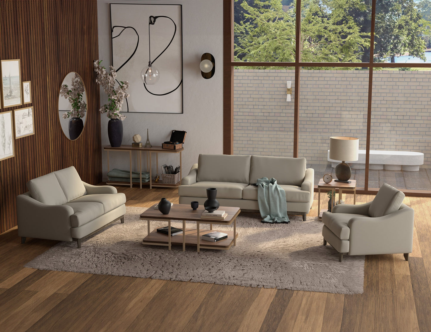 Wooden Frame & Base, Armchair - Almond Gray