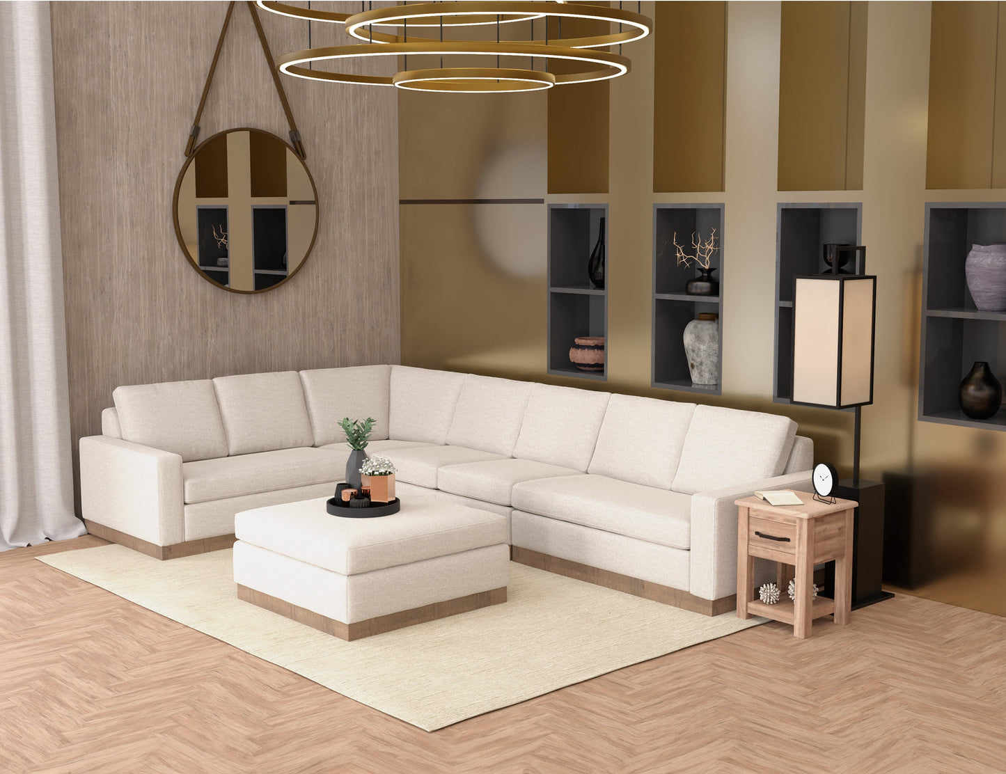 Wooden Frame & Base, Upholstered Square Ottoman - Agreeable Gray