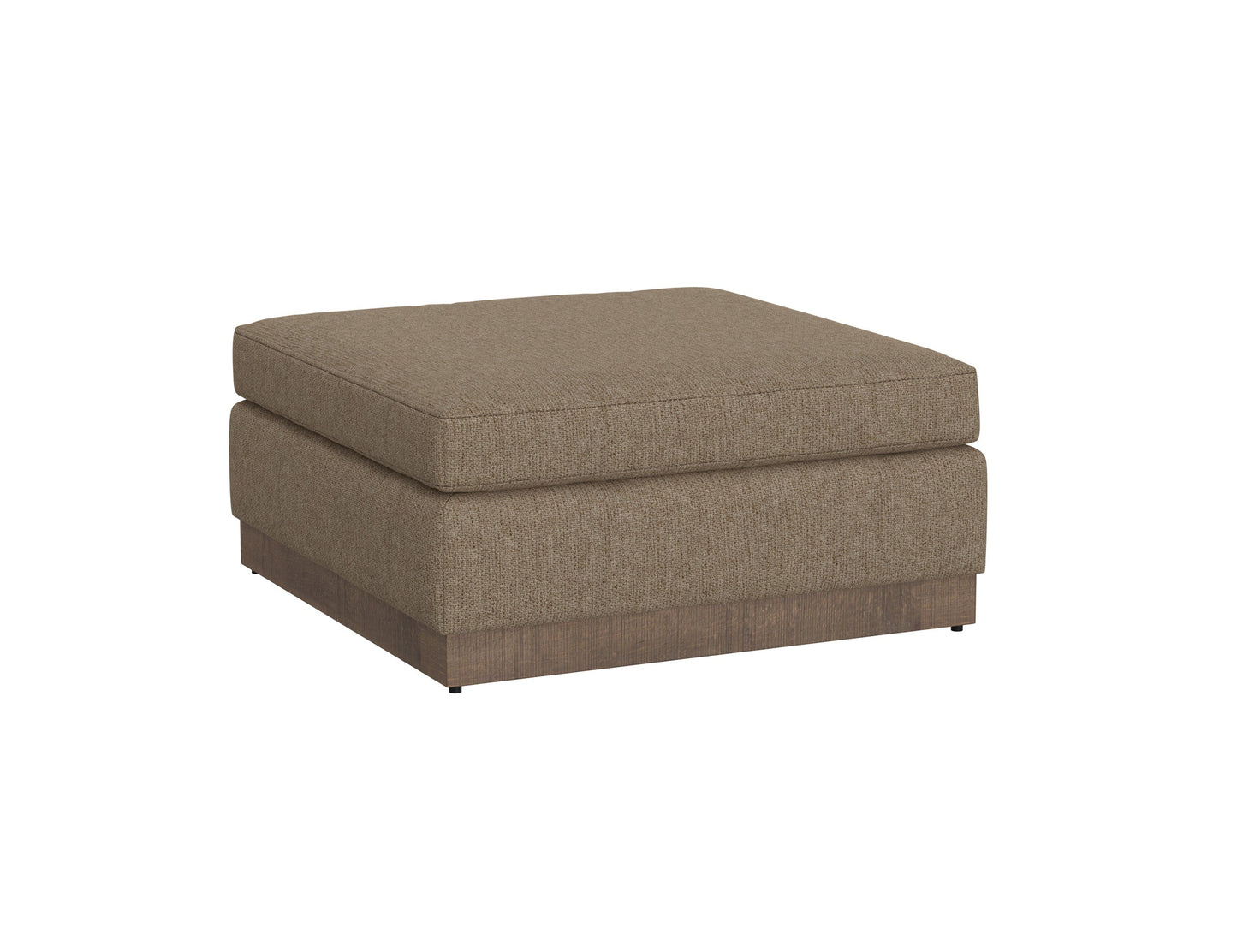 Wooden Frame & Base, Upholstered Square Ottoman - Brown Camel