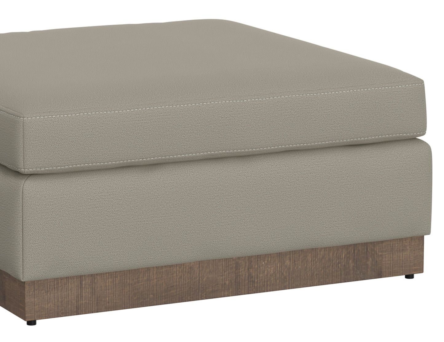 Wooden Frame & Base, Upholstered Square Ottoman - Almond Gray