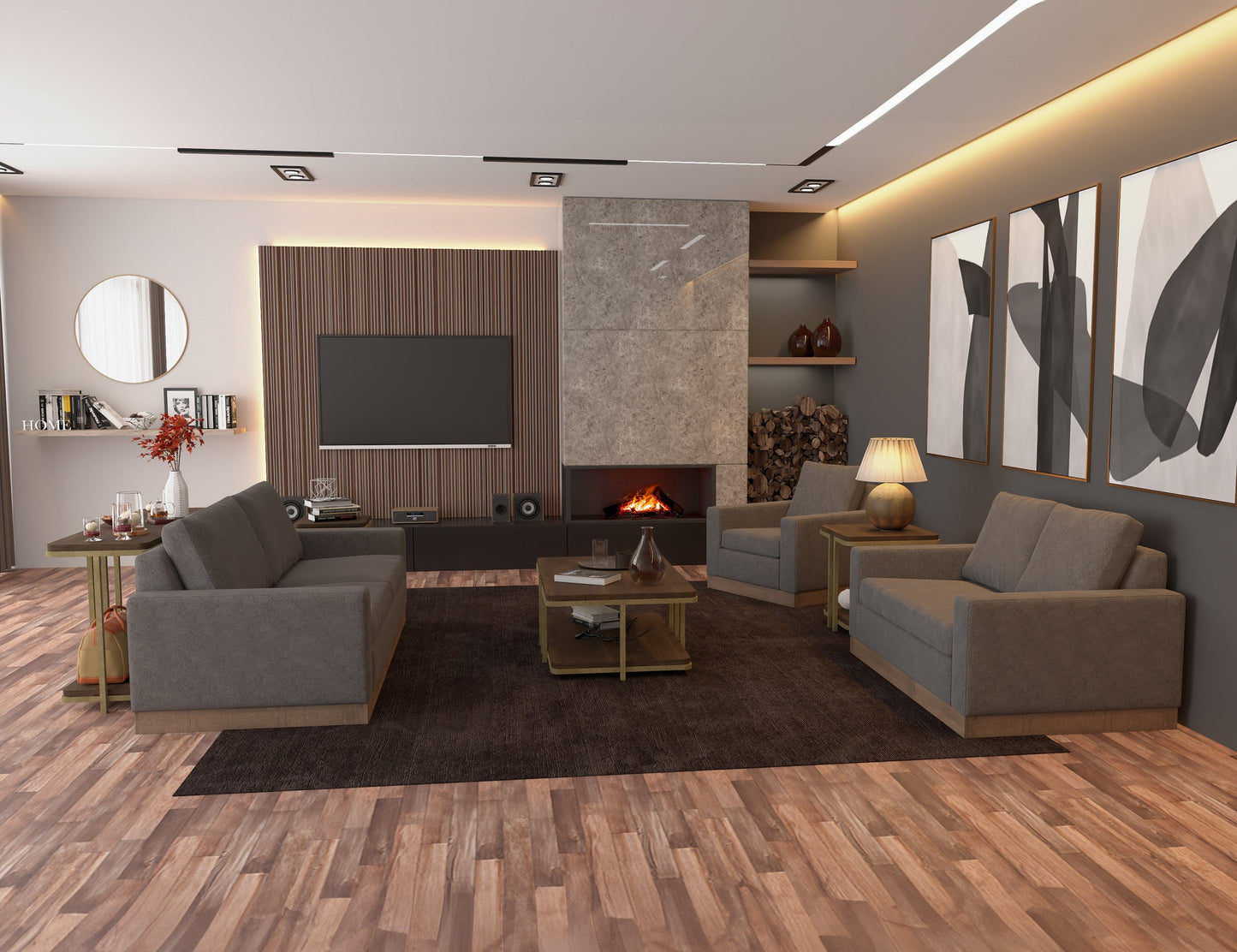 Wooden Frame & Base, Armchair - Iron Gray