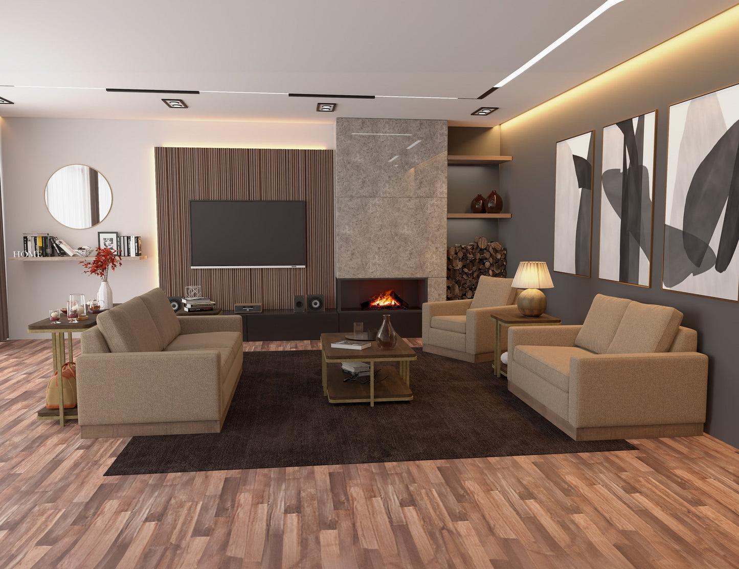 Wooden Frame & Base, Armchair - Camel Brown