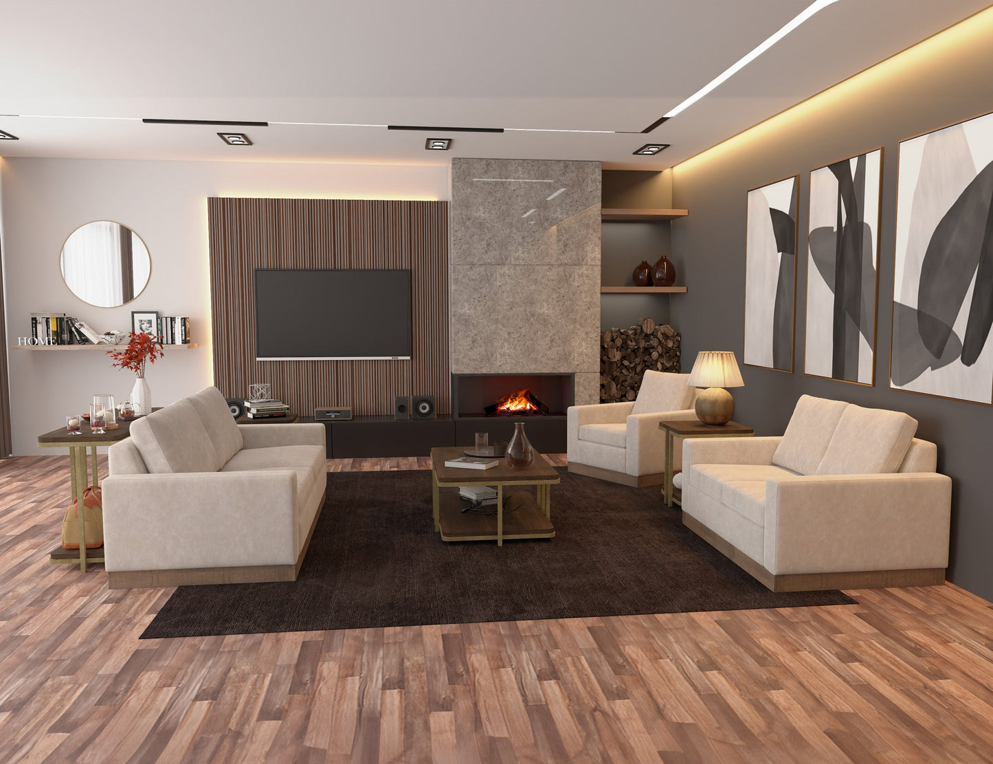 Wooden Frame & Base, Sofa - Ivory