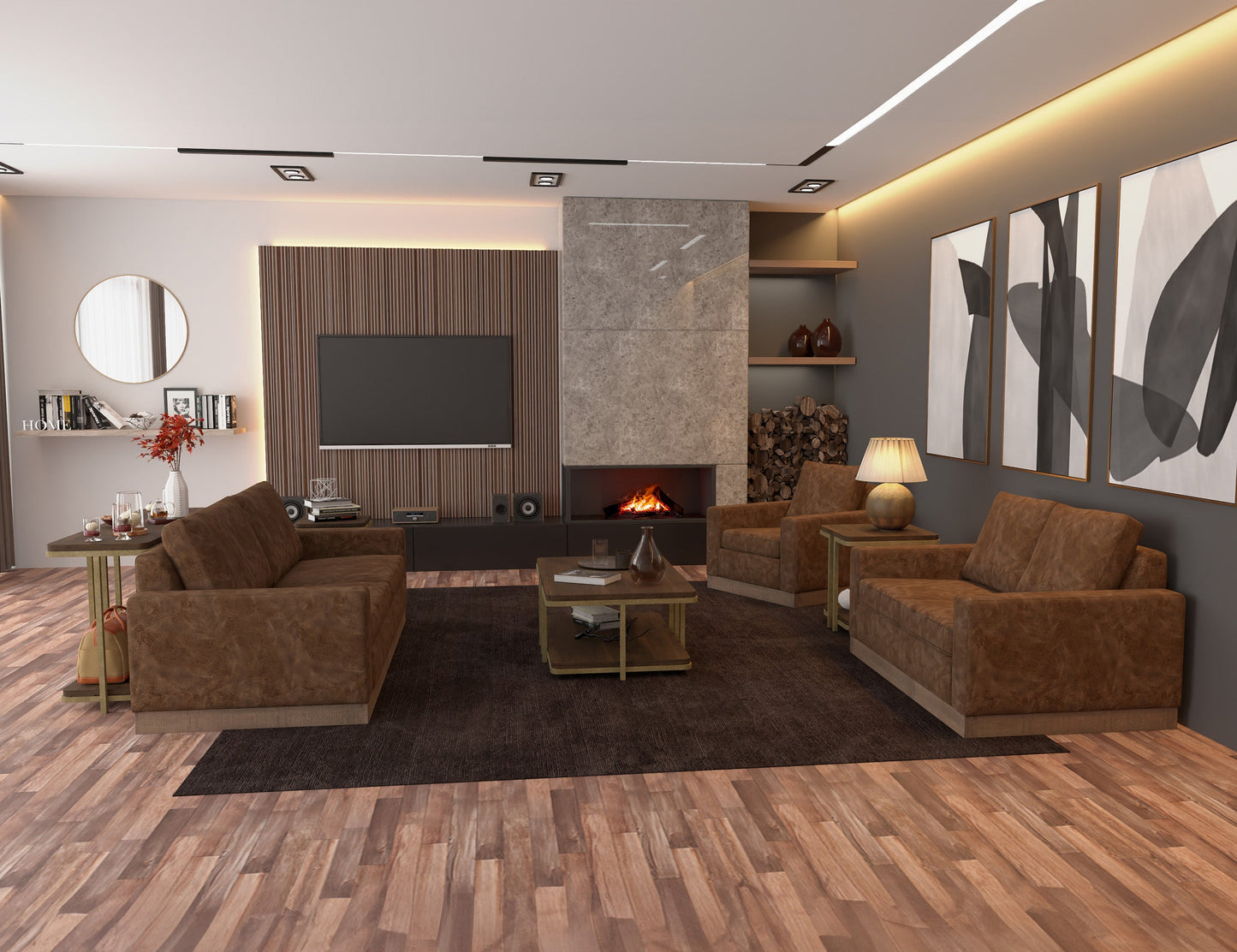 Wooden Frame & Base, Sofa - Chocolate Brown