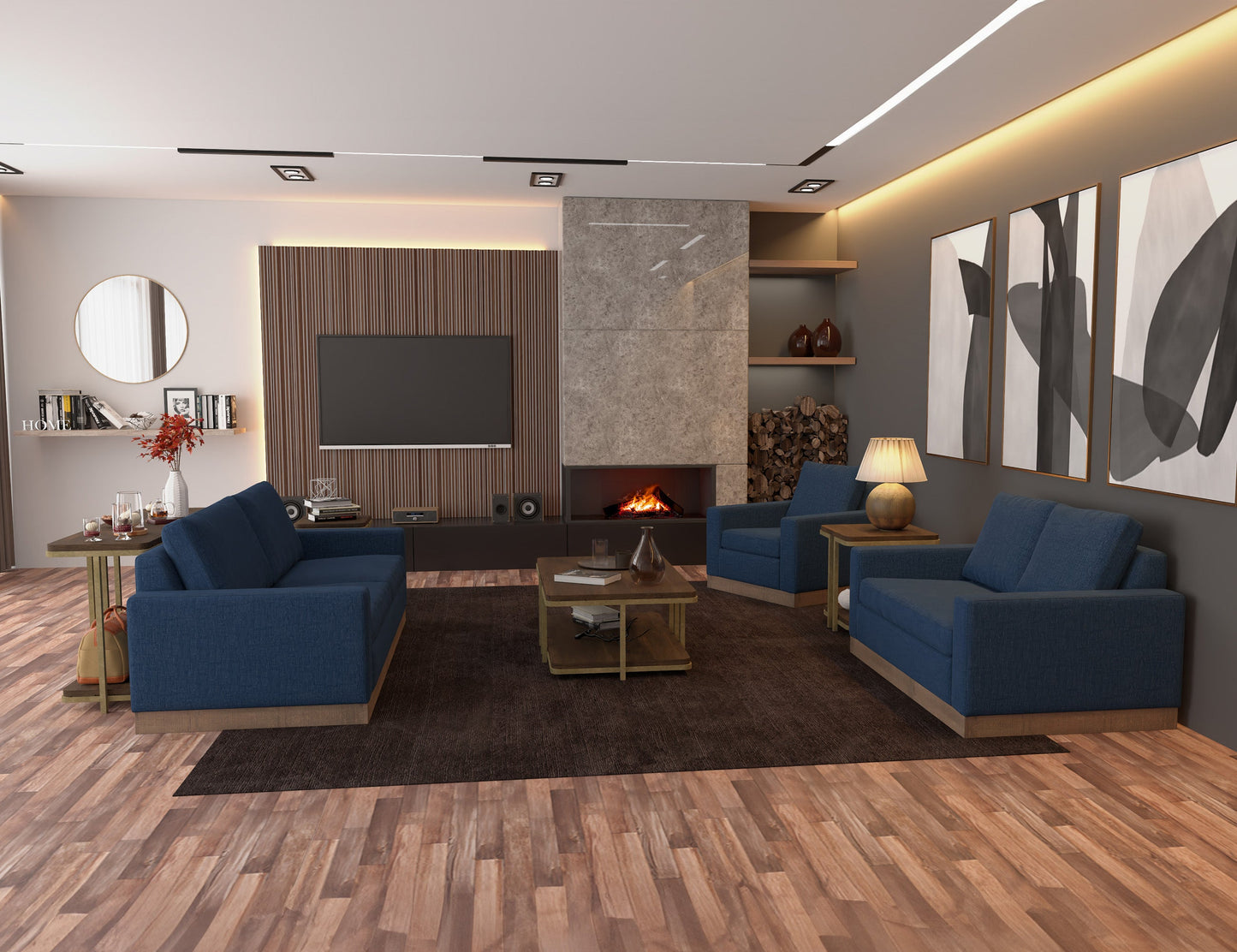 Wooden Frame & Base, Sofa - Midnight blue