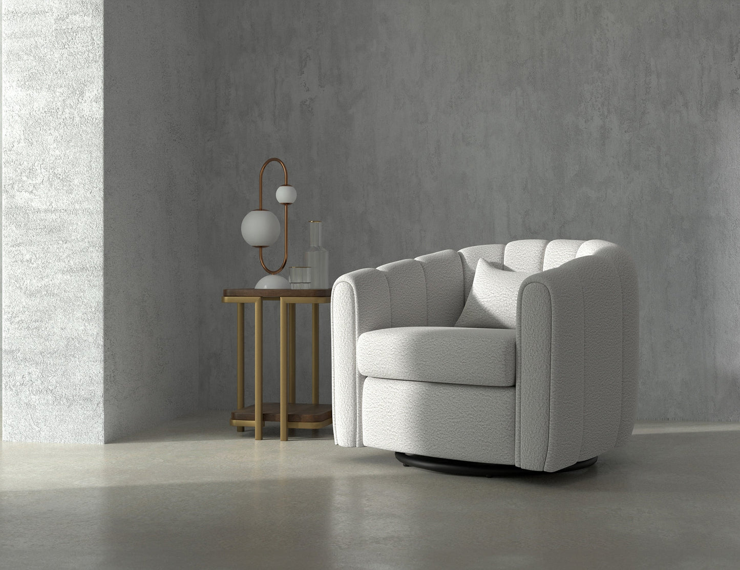 Wooden Frame & Metal Base, 360 Degree Swivel Glider Accent Chair - Light Cream