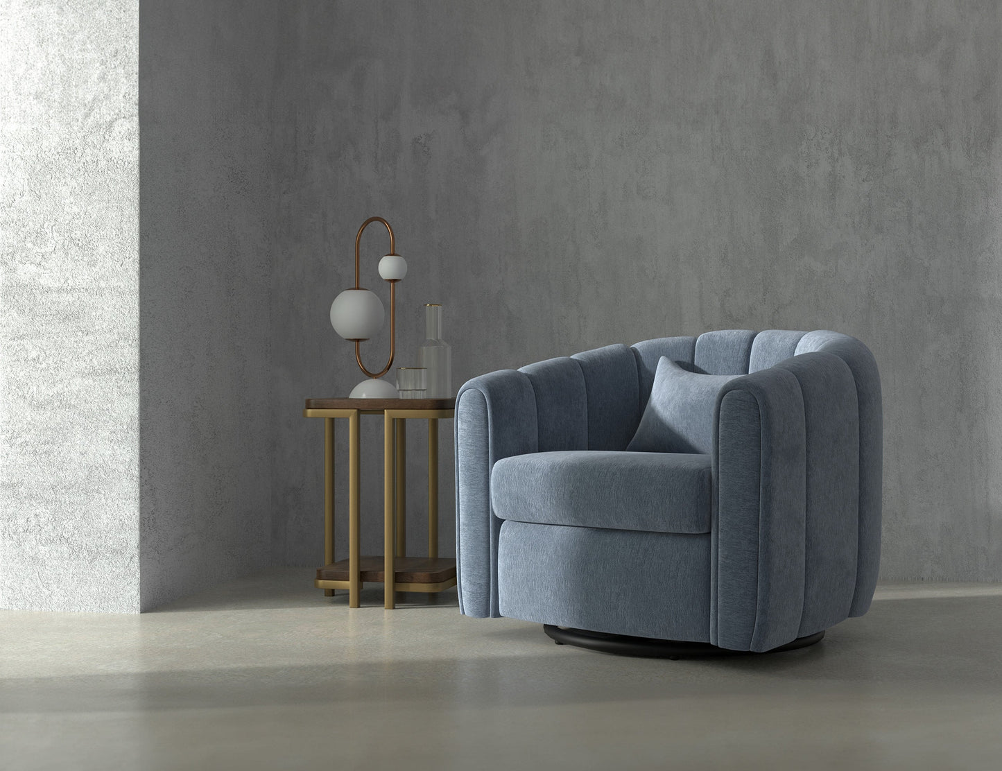 Wooden Frame & Metal Base, 360 Degree Swivel Glider Accent Chair - Light Blue