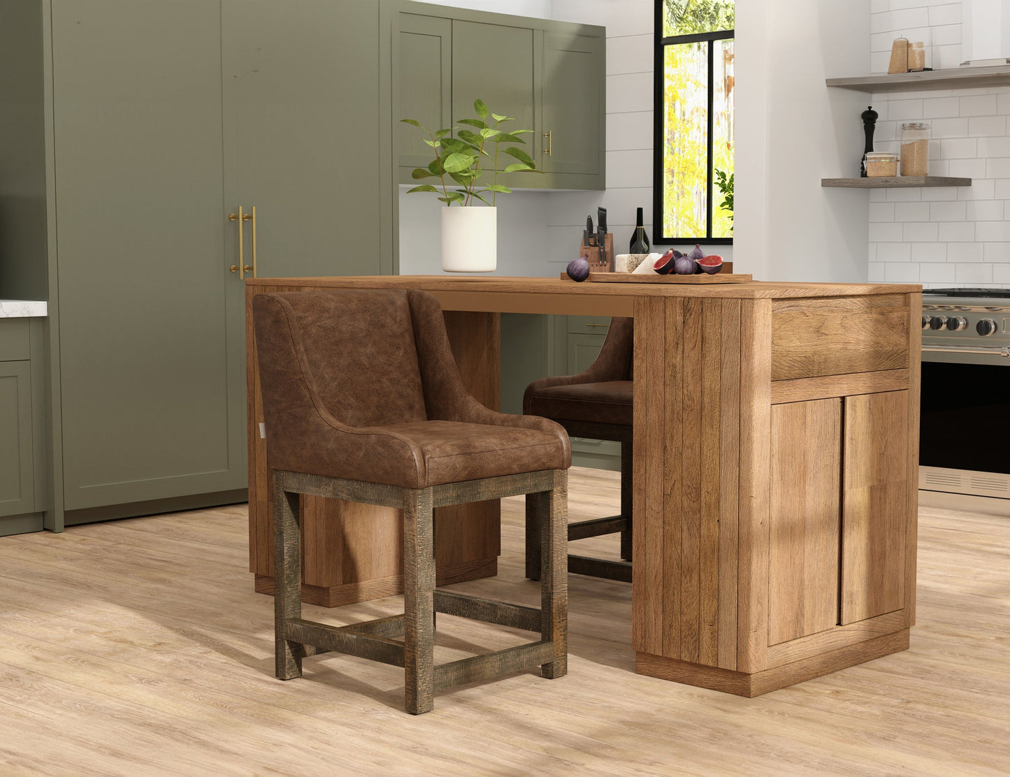 Wooden Frame & Base, 24" Upholstered Barstool - Chocolate Brown