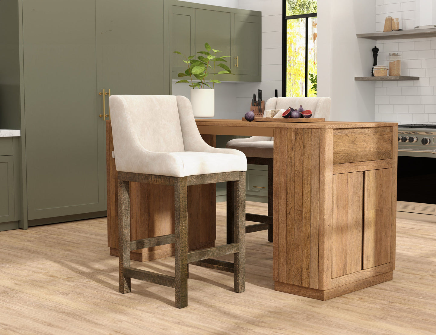Wooden Frame & Base, 30" Upholstered Barstool - Ivory