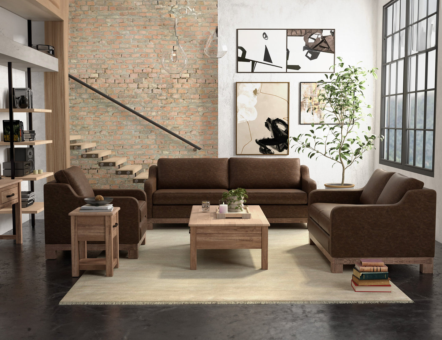 Wooden Frame & Base, Sofa - Chocolate Brown