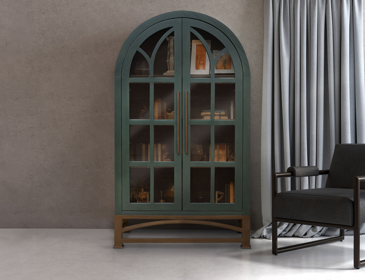 2 Glass Door Cabinet - Forest Green