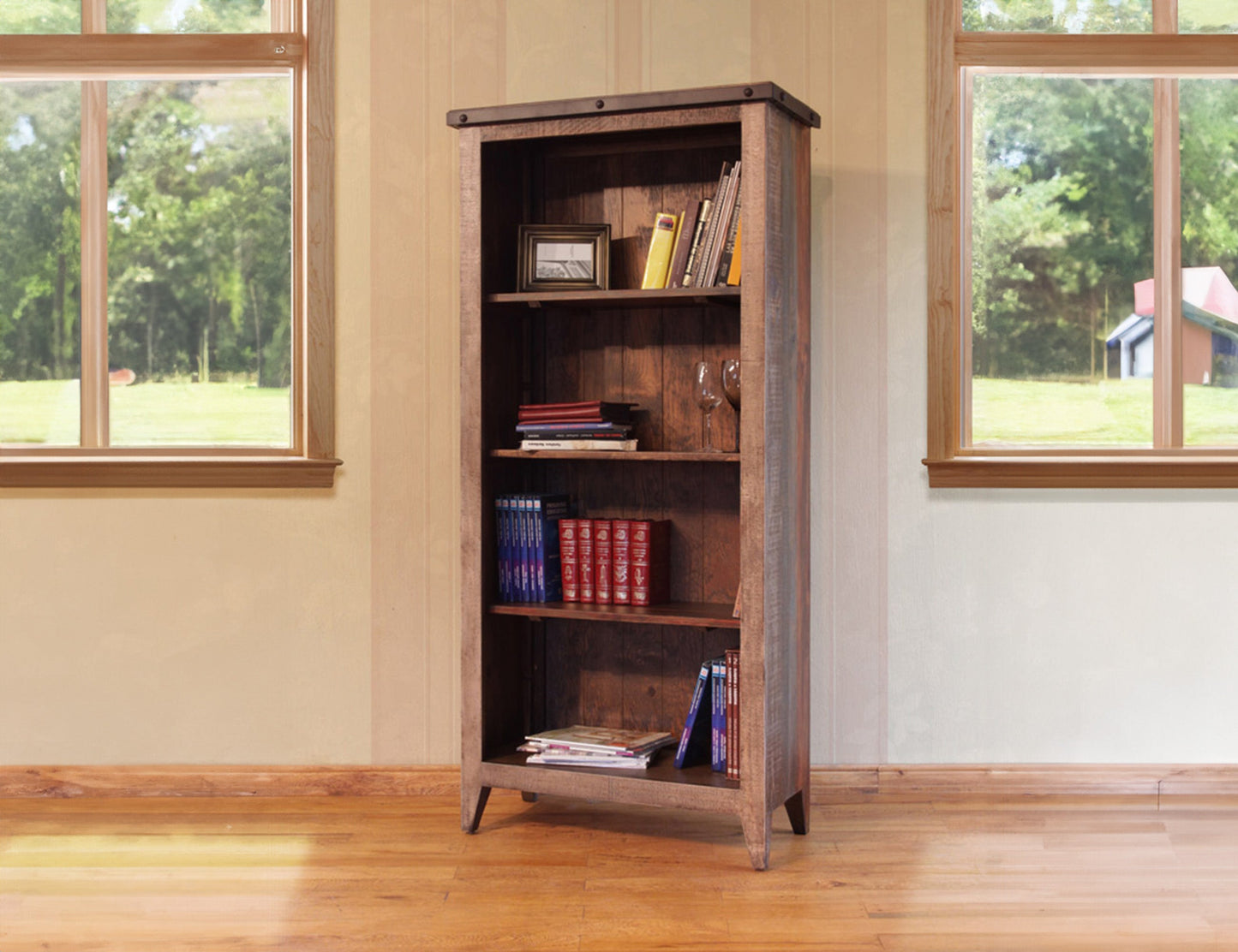 Bookcase, 12 Different Positions Available for Shelves (1 Middle Fixed Shelf + 2) - Multicolor