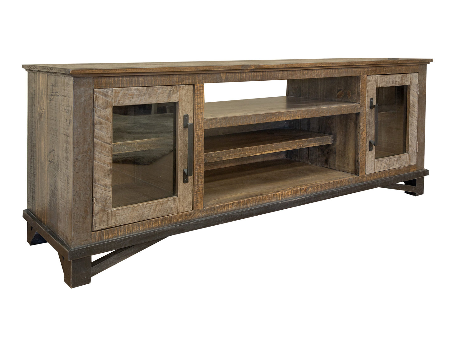 2 Door TV Stand for Wall Unit - Two Tone Gray & Brown
