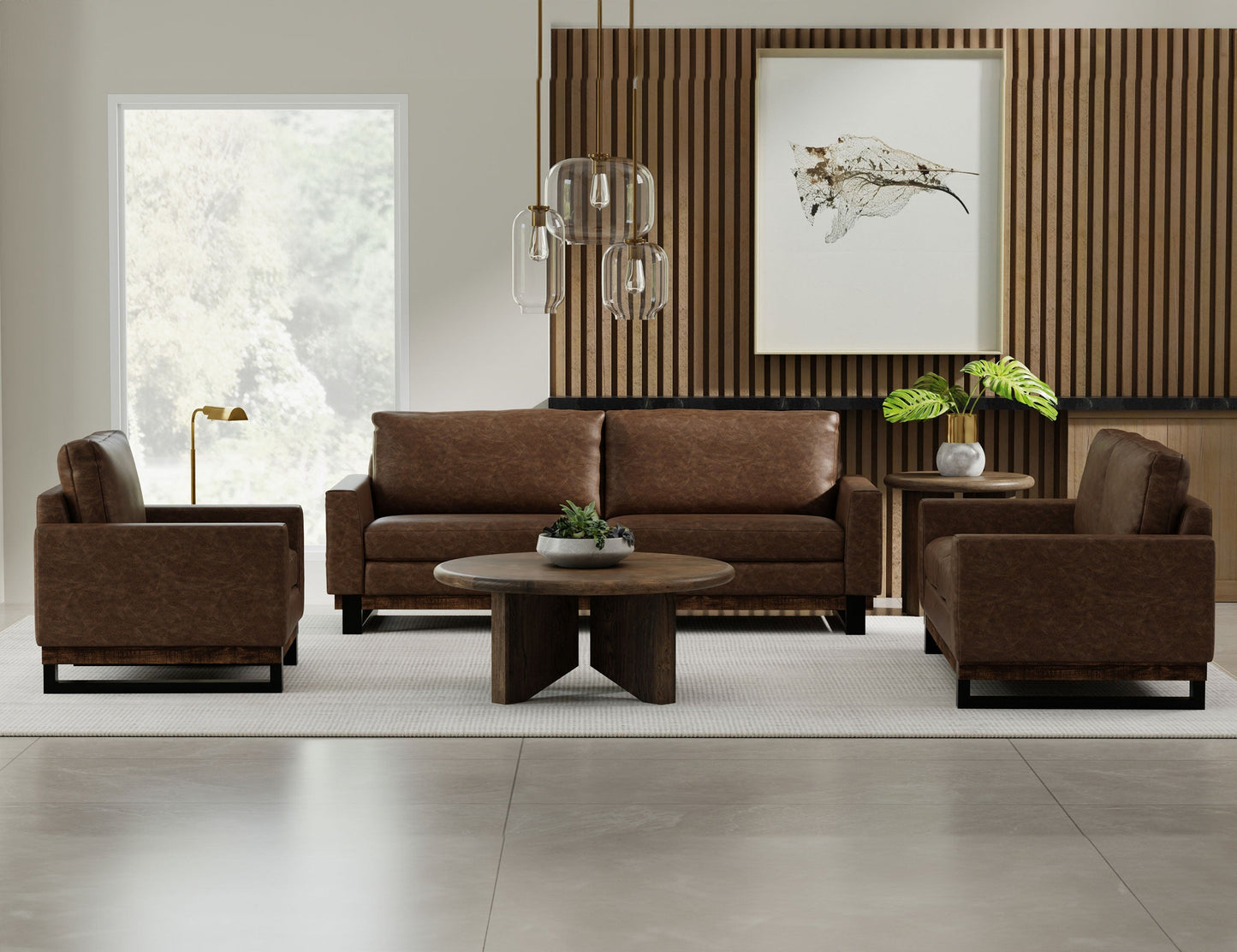 Metal & Wood Base, Sofa - Chocolate Brown