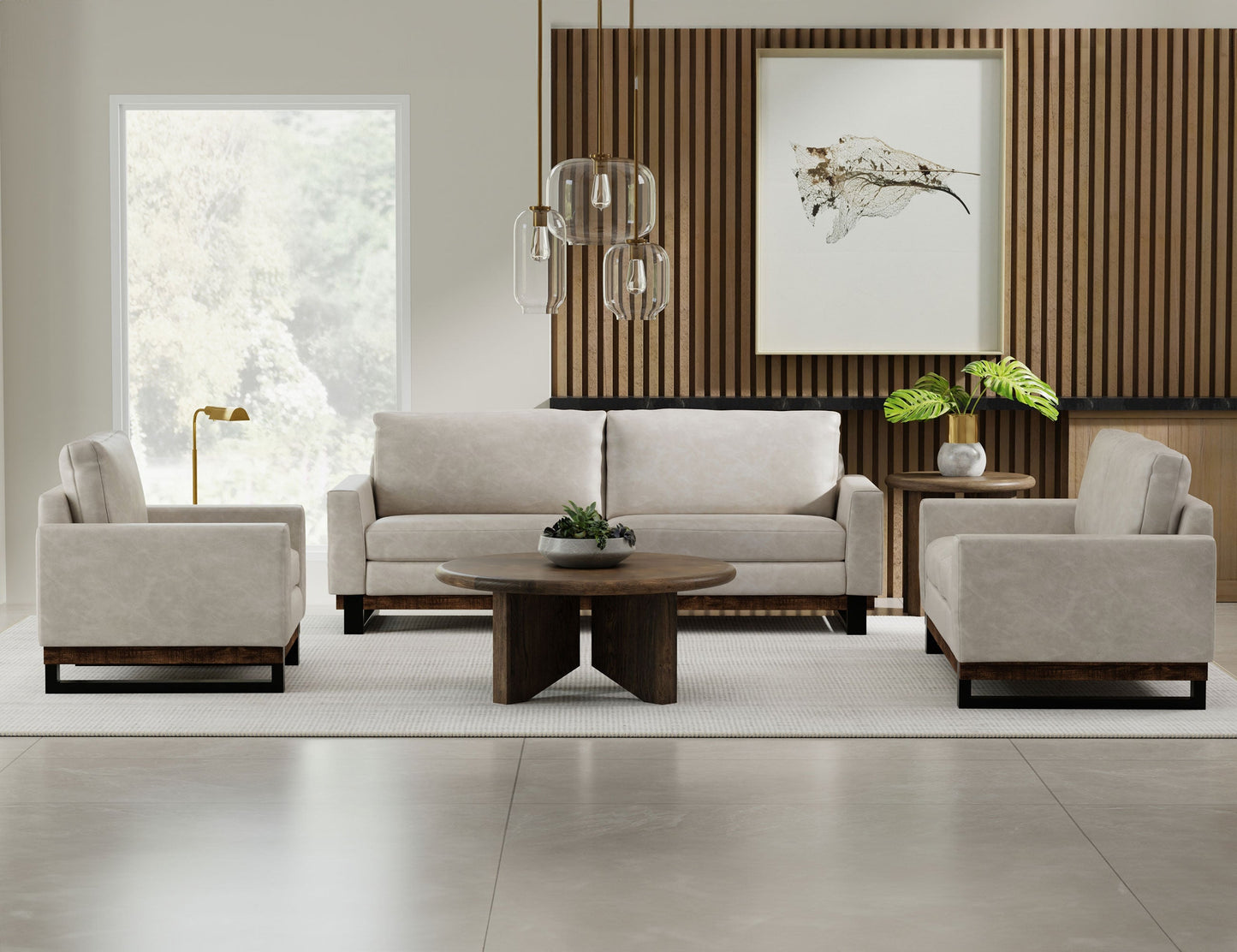 Metal & Wood Base, Sofa - Ivory
