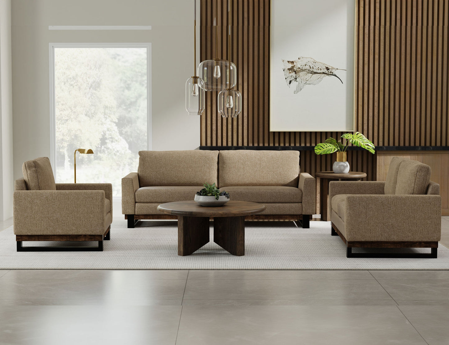 Metal & Wood Base, Sofa - Brown Camel