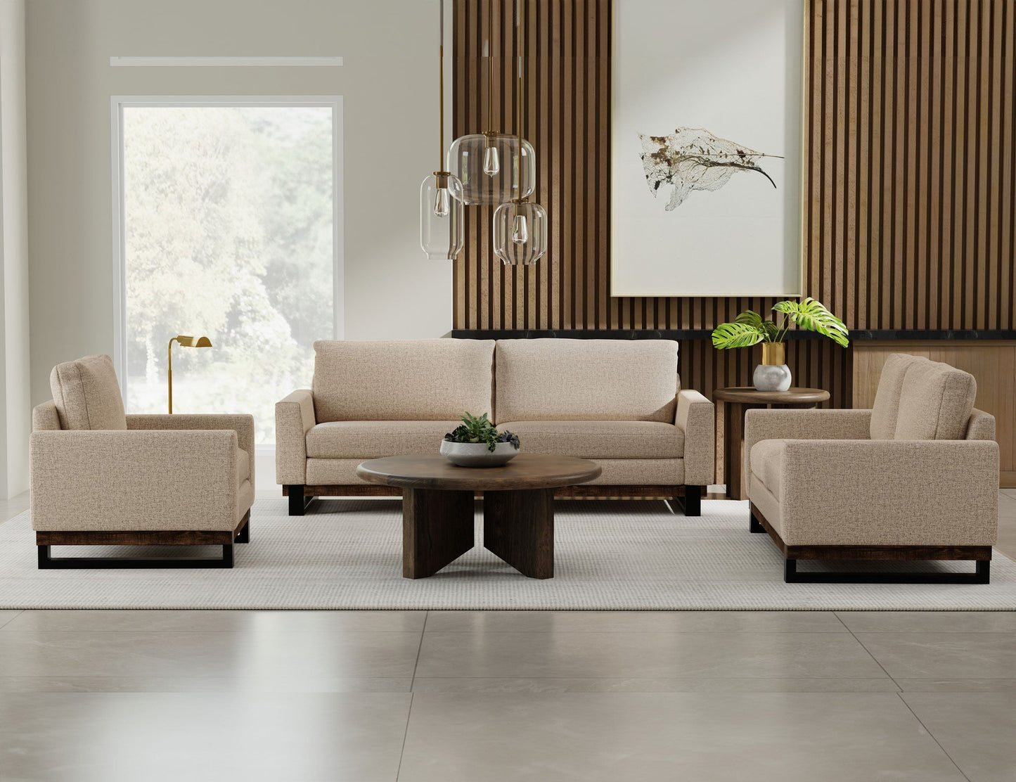 Metal & Wood Base, Sofa - Capuccino Brown