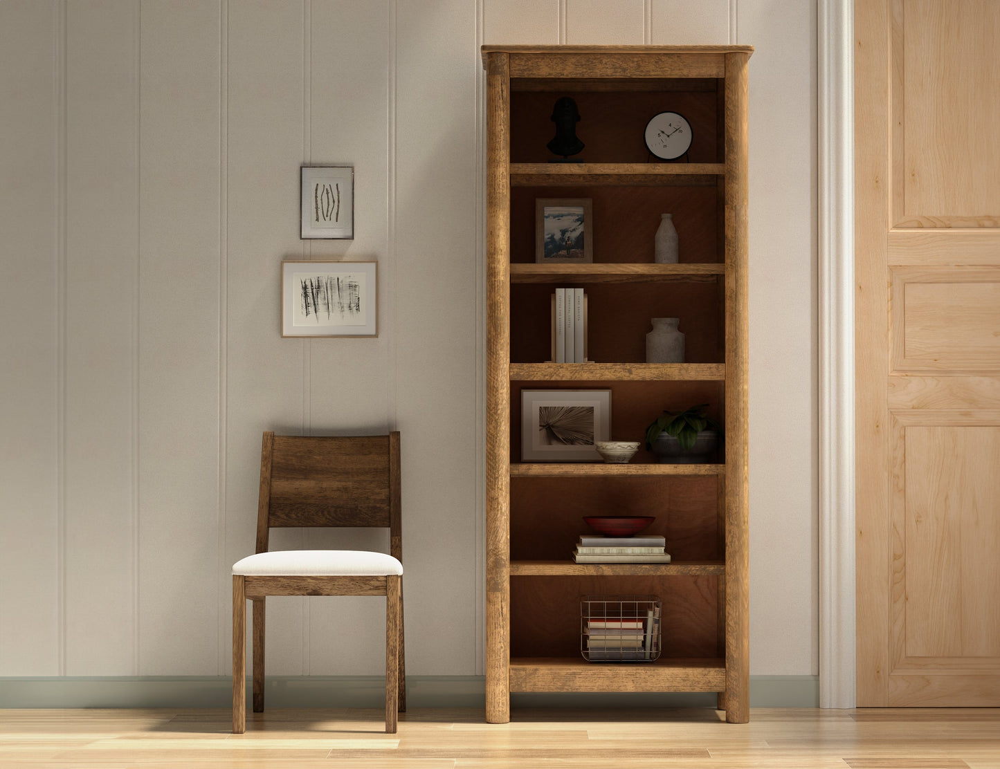 6 Wooden Shelves Bookcase - Towny Brown