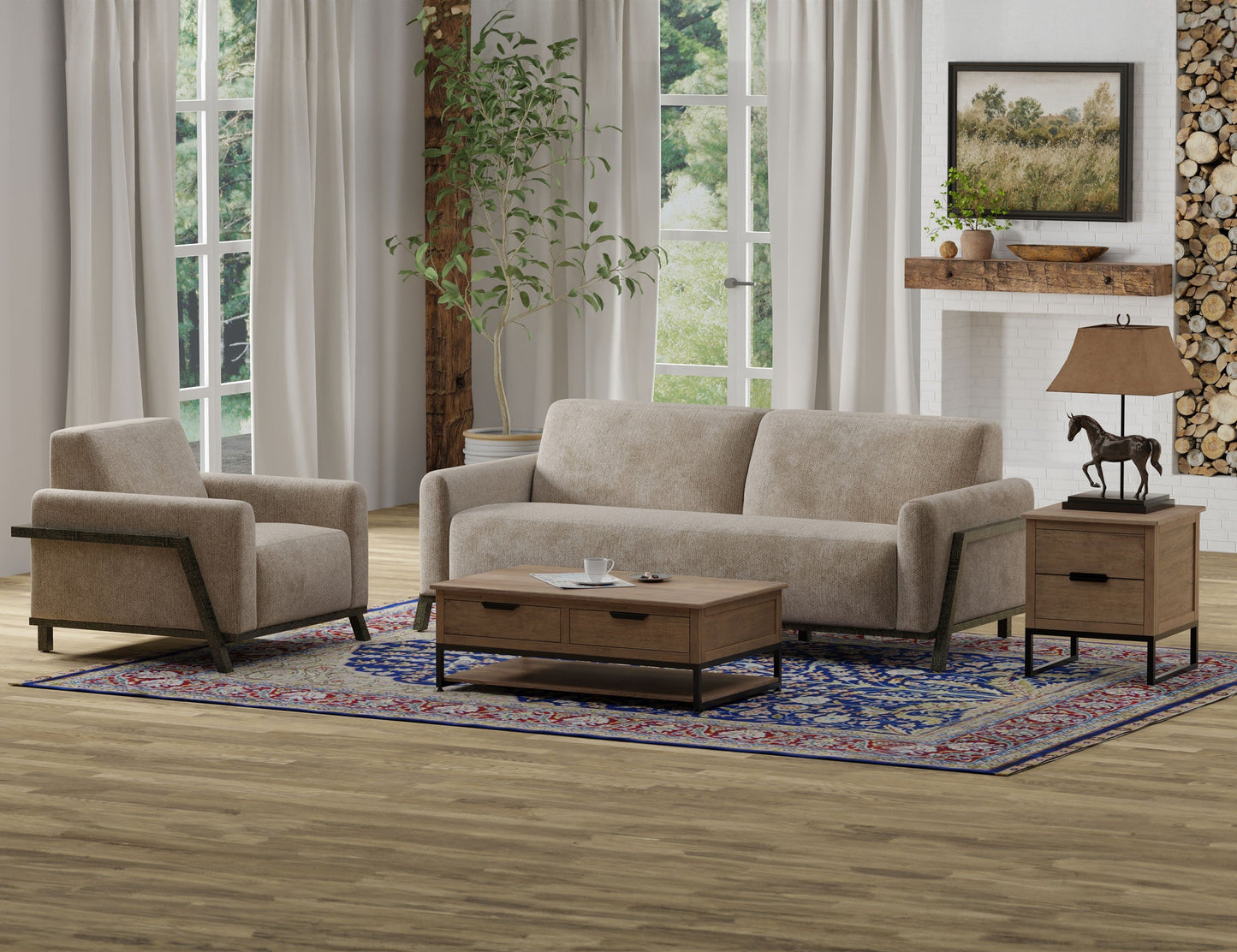 Wooden Frame & Base, Loveseat - Brown Camel