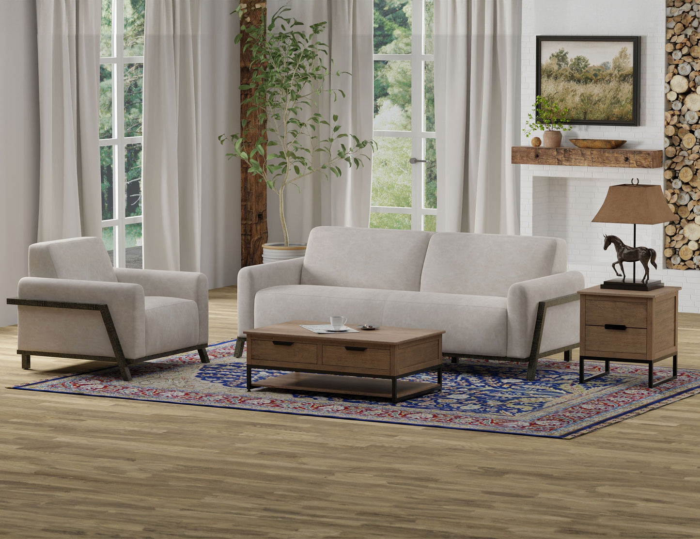Wooden Frame & Base, Sofa - Ivory