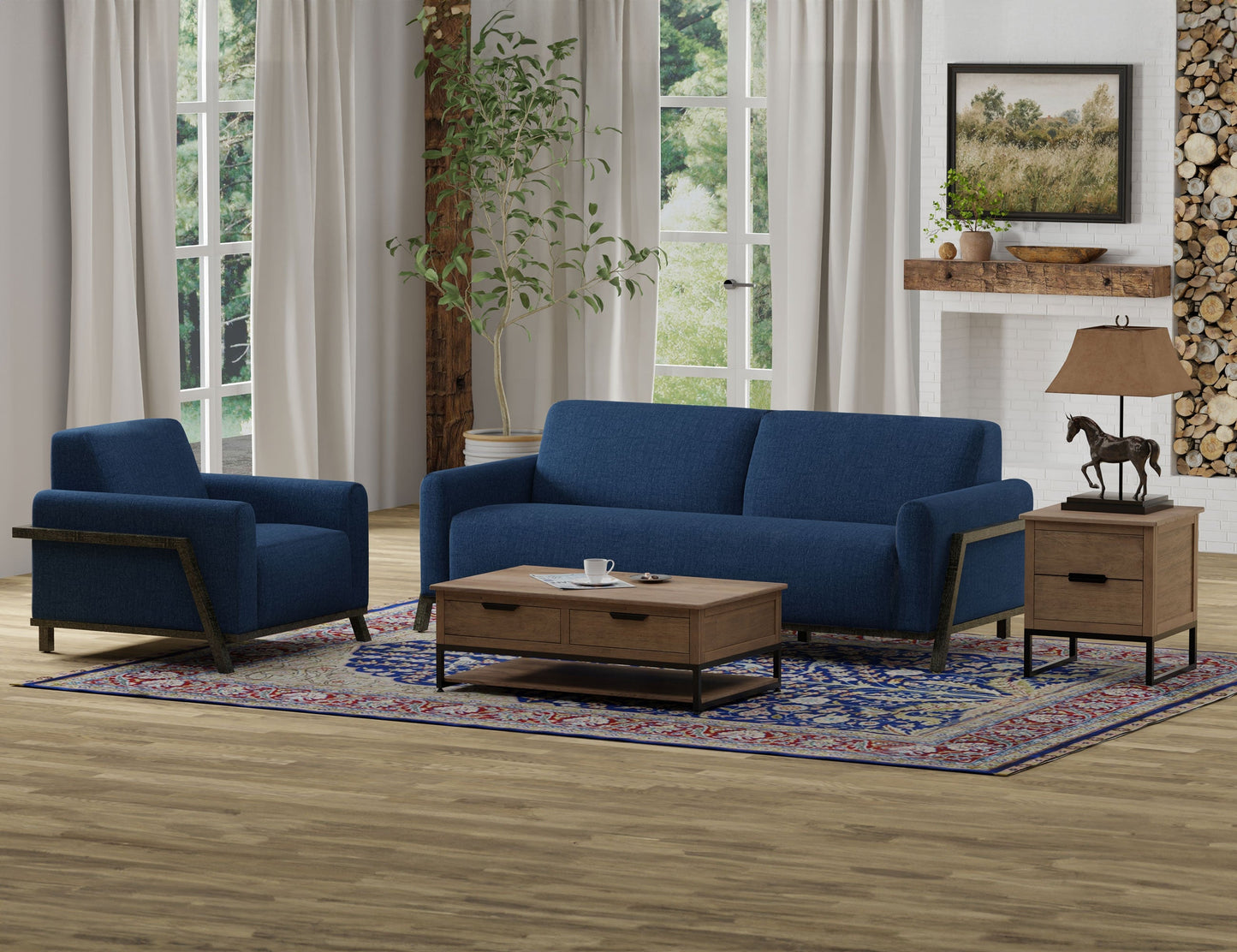 Wooden Frame & Base, Loveseat - Midnight Blue