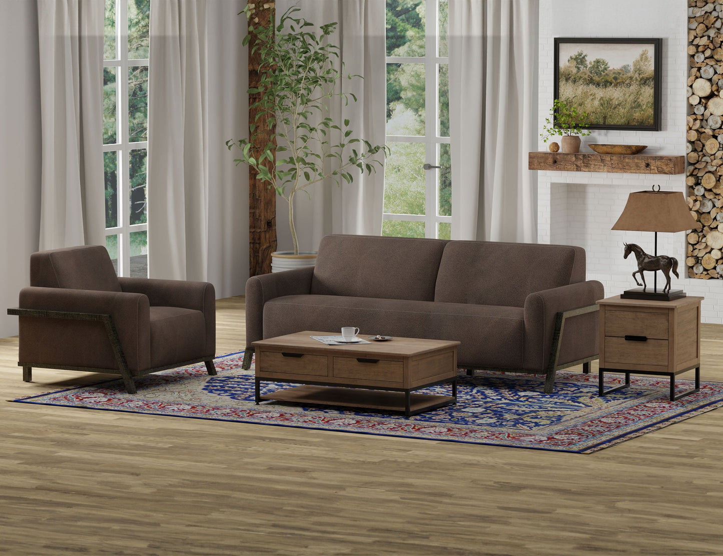Wooden Frame & Base, Armchair - Chocolate Brown