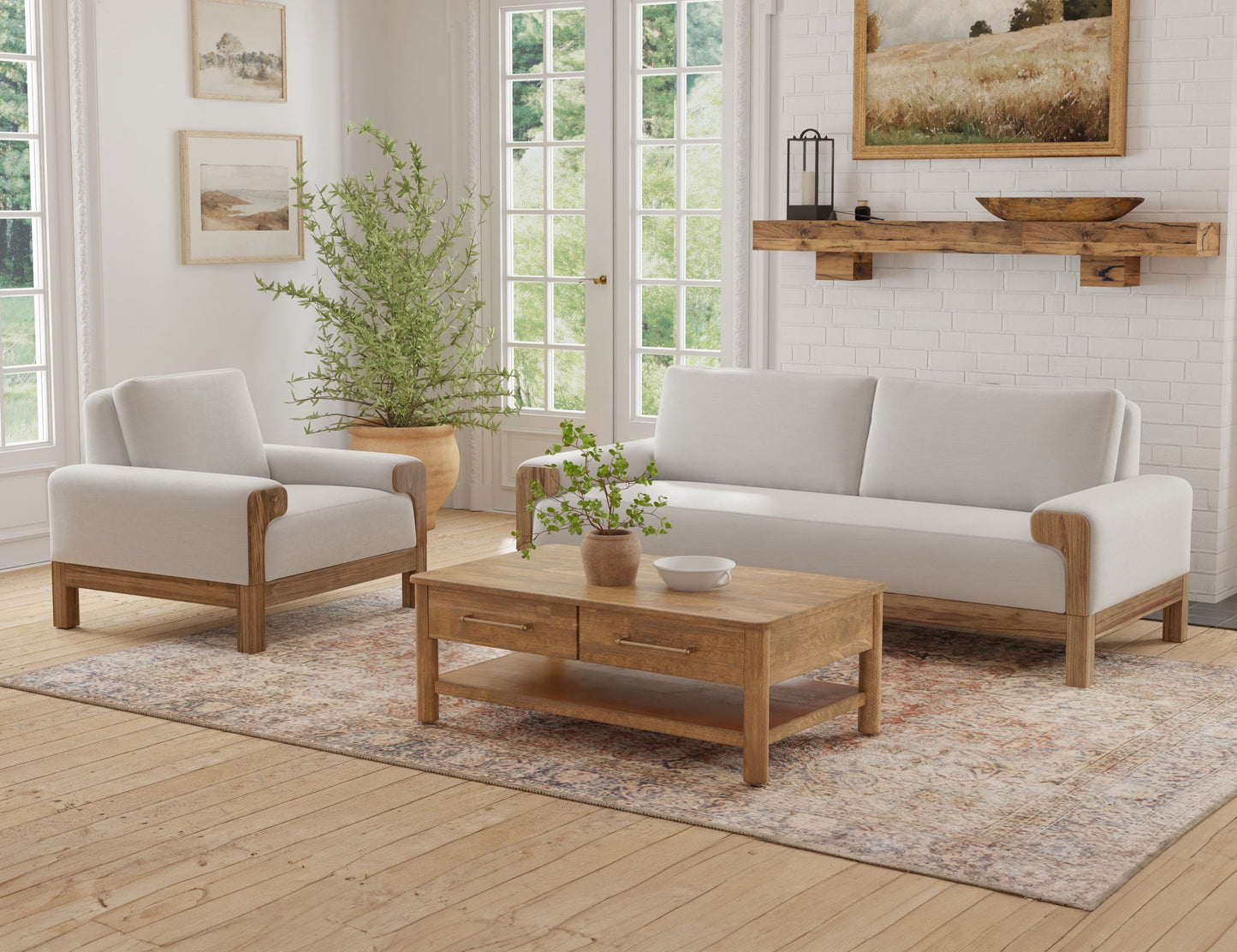 Wooden Frame & Base, Sofa - Ecru Beige