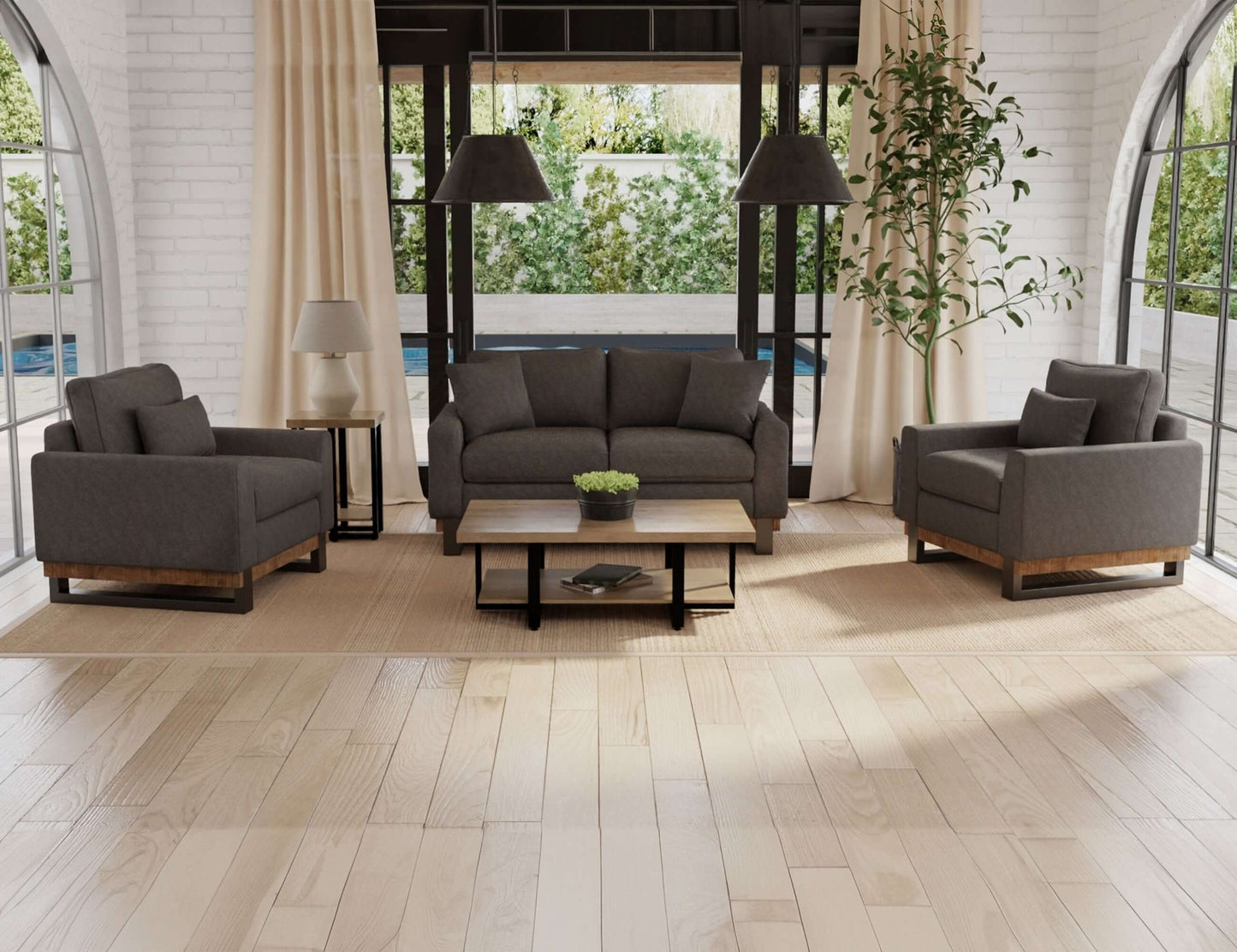 Metal & Wood Base, Loveseat - Iron Gray