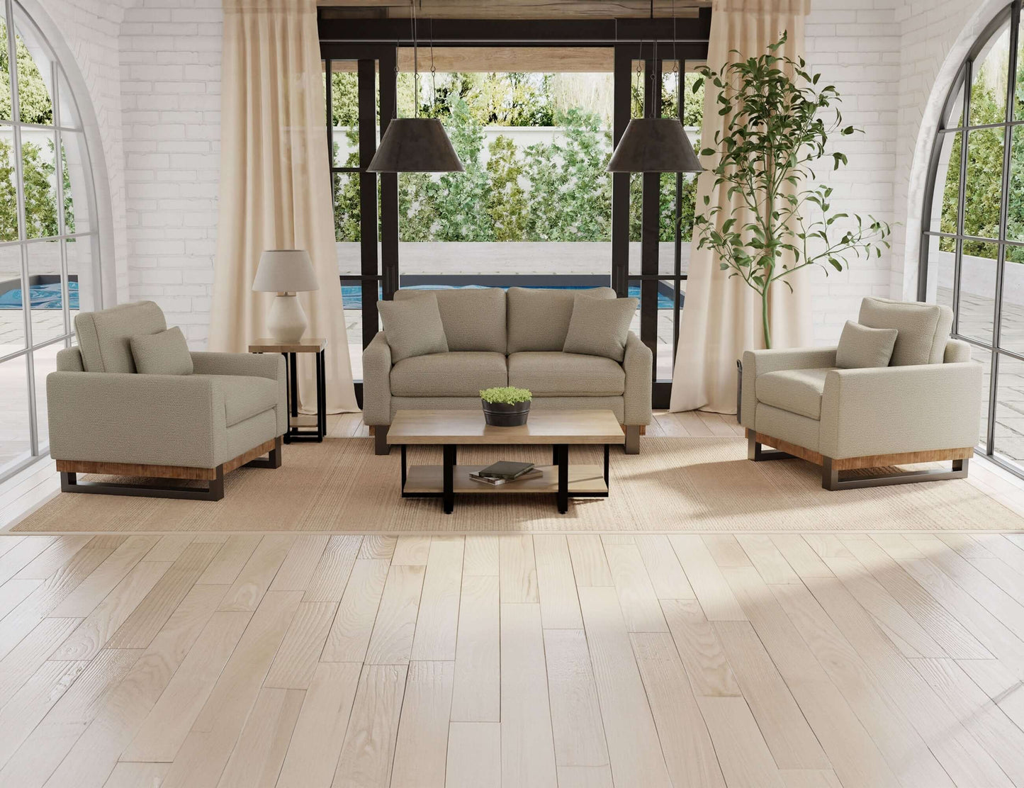 Metal & Wood Base, Sofa - Almond Gray