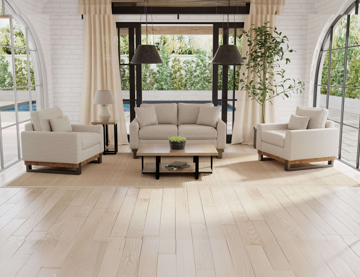Metal & Wood Base, Armchair - Agreeable gray