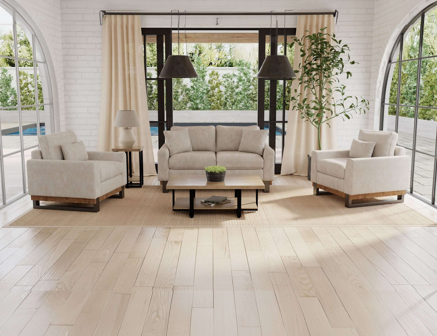 Metal & Wood Base, Loveseat - Ivory