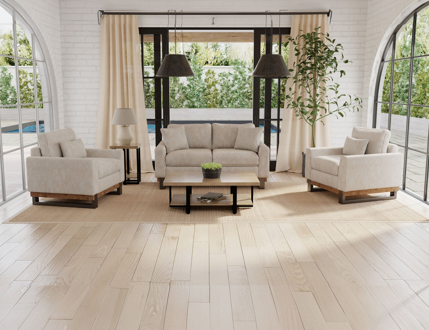 Metal & Wood Base, Sofa - Ivory