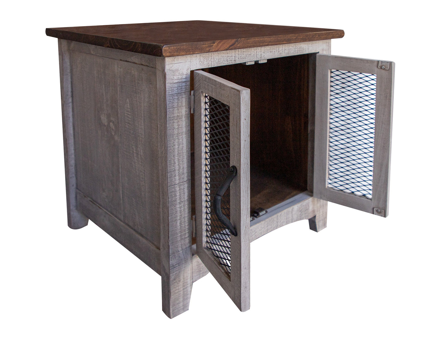 2 Door End Table - Light Gray & Brown