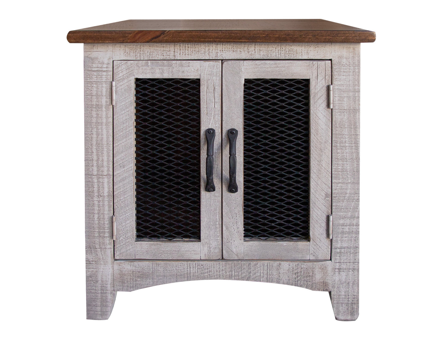 2 Door End Table - Light Gray & Brown