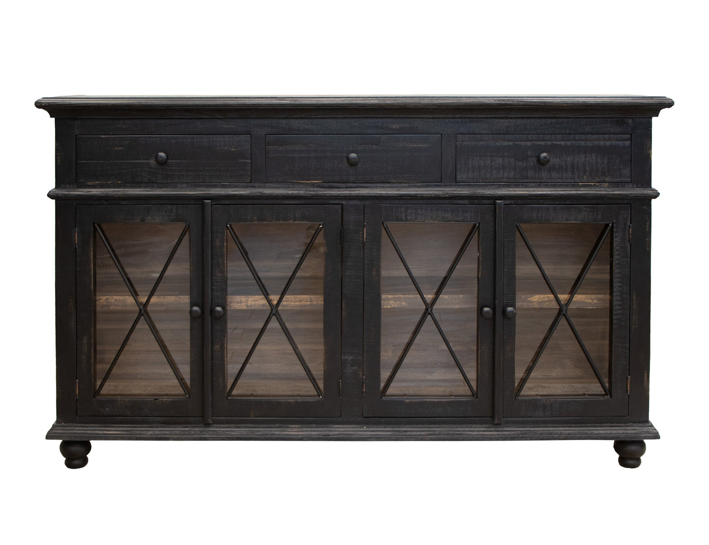 3 Drawer 4 Doors 70" Console - Antiqued Black