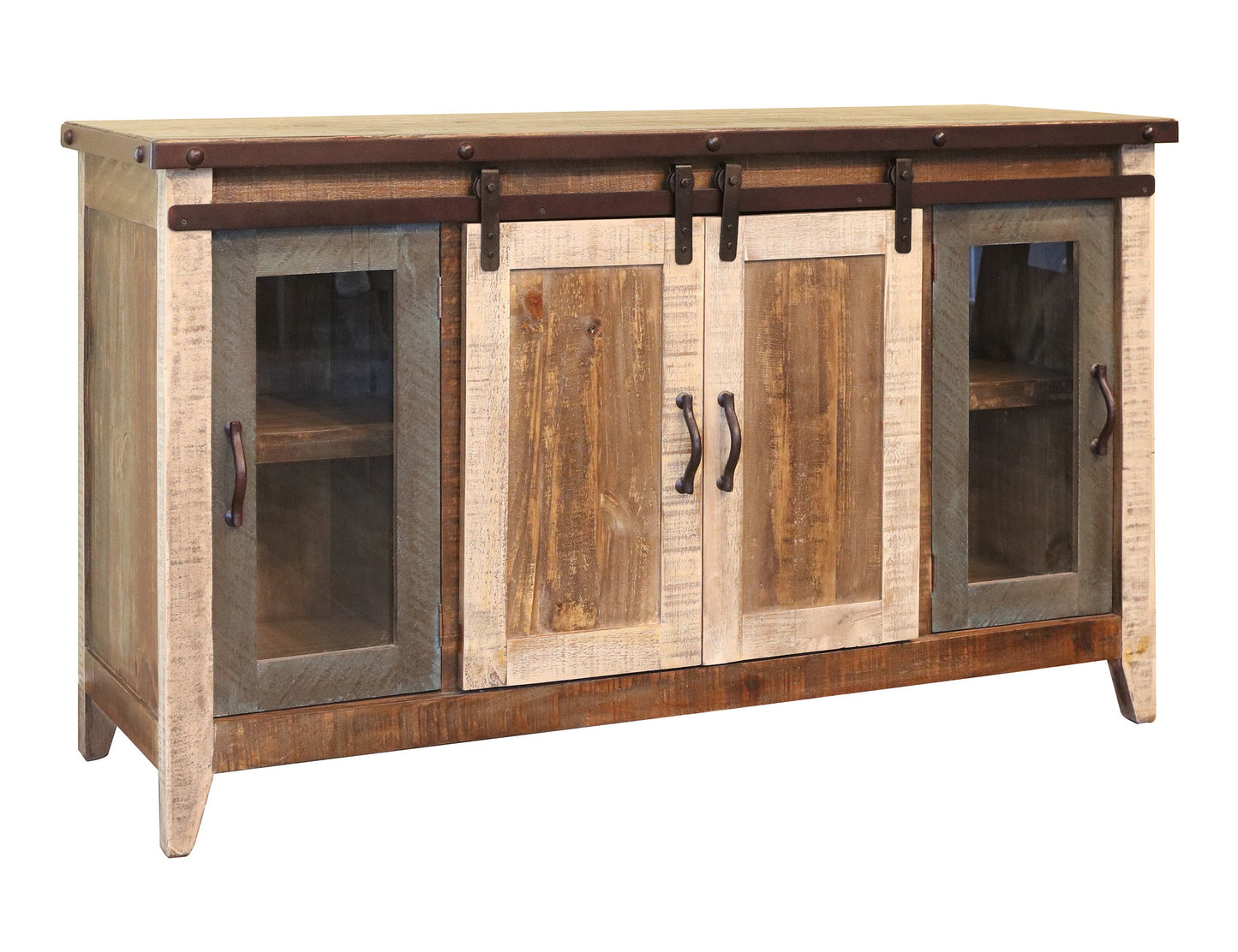 2 Glass Doors 2 Sliding Doors 60" TV Stand - Multicolor