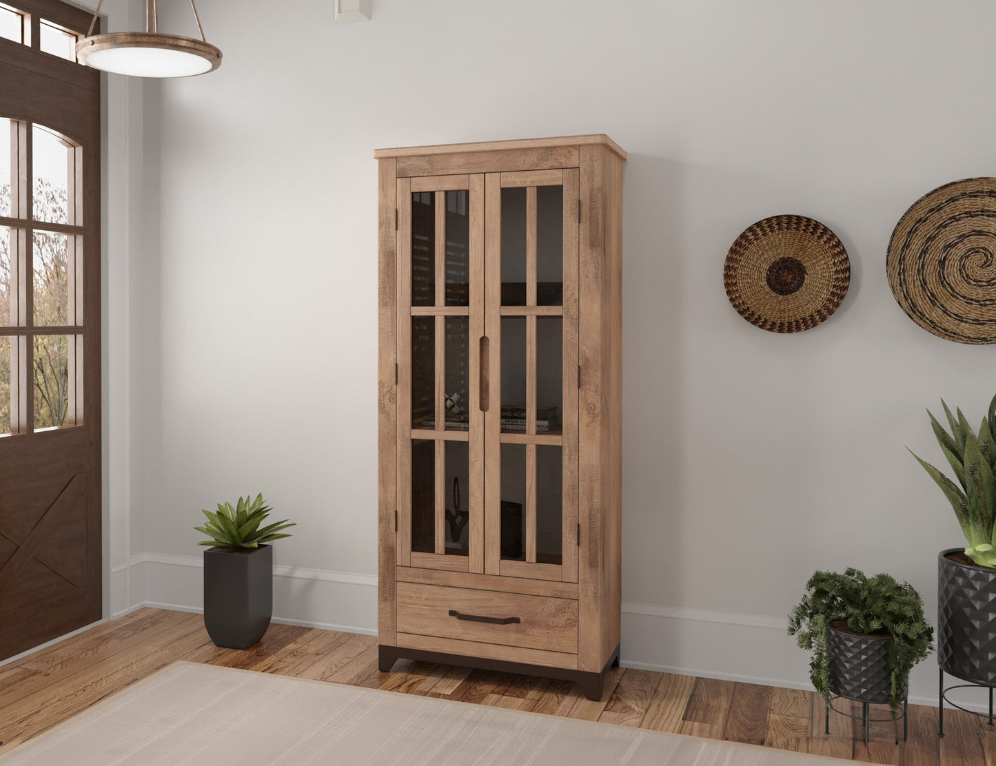 2 Glass Door 1 Drawer Cabinet - Brown cappuccino