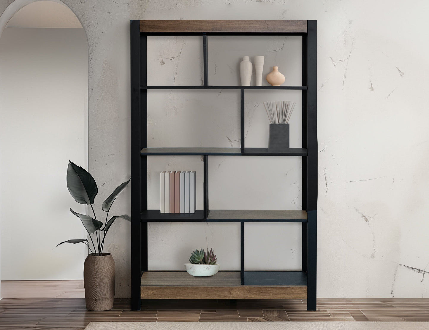8 Shelves, Bookcase - Satin Black and Brown